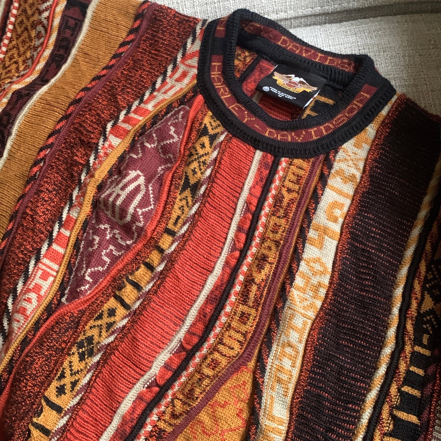 Vintage Harley Davidson Coogi Style Sweater 90’s MEDIUM